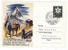 Carte de la Journée du timbre Sion 1946 pour Huttwil