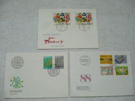 1988 3 FDC Europa-&Sonderm. SBK 763-769 (mit Tinguely-Combo)