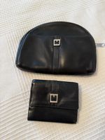 SET***PORTEMONNAIE & NESSESSÄR***ECHT LEDER, SCHWARZ***SUPER