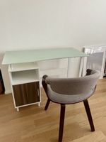 Schreibtisch mit Glasplatte und Stauraum weiß 76.5x110x55cm