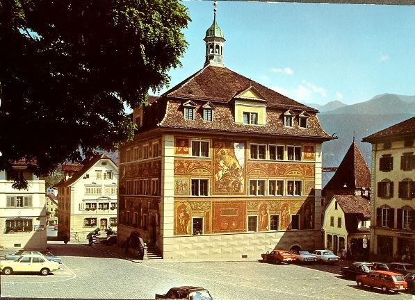 Cartoline postali: SCHWYZ Rathaus, Auto – Usato da Jona venduto da philajona
