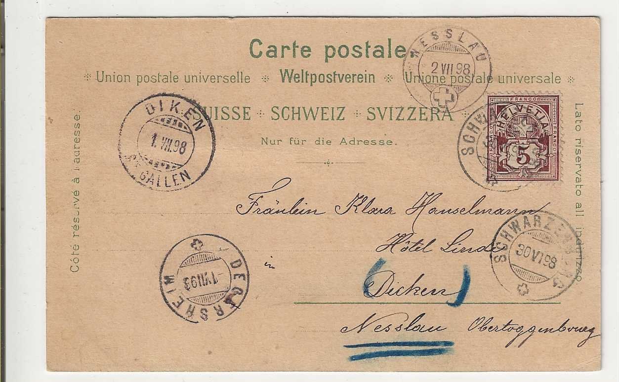 Cartoline postali: Guggisberg, Litho, 1898 – Usato da Spiez venduto da Niesen20 1