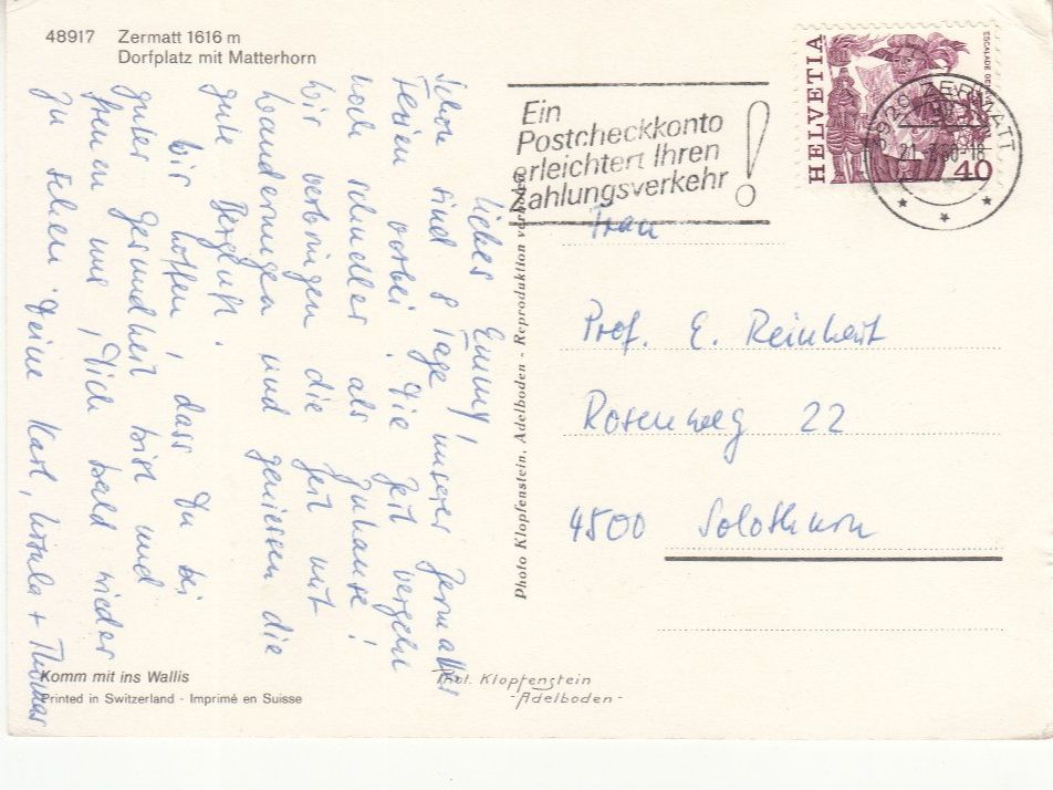Cartoline postali: Zermatt 1980 – Usato da Bürglen TG venduto da StampGraf 1