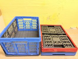 3x Faltbare Kunststoffboxen blau und rot