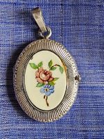 Silber Medaillon Anhänger mit Blumen, 835 Punze