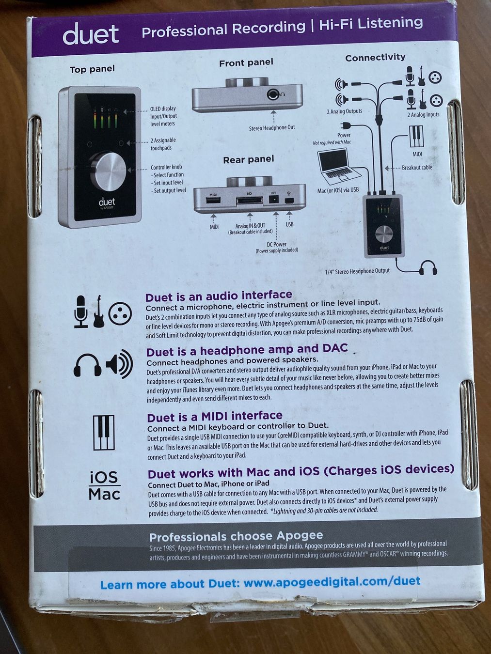 Apogee Studioequipment: Audio Interface Apogee Duet iPad iPhone Mac gebraucht – Gebraucht aus Basel von easynizi 2