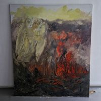 Großes Gemälde mit Engel und Feuer, Öl auf Leinwand, 185x160