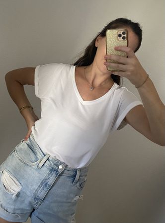 T-shirt blanc col V manches courtes taille S - Chicorée 