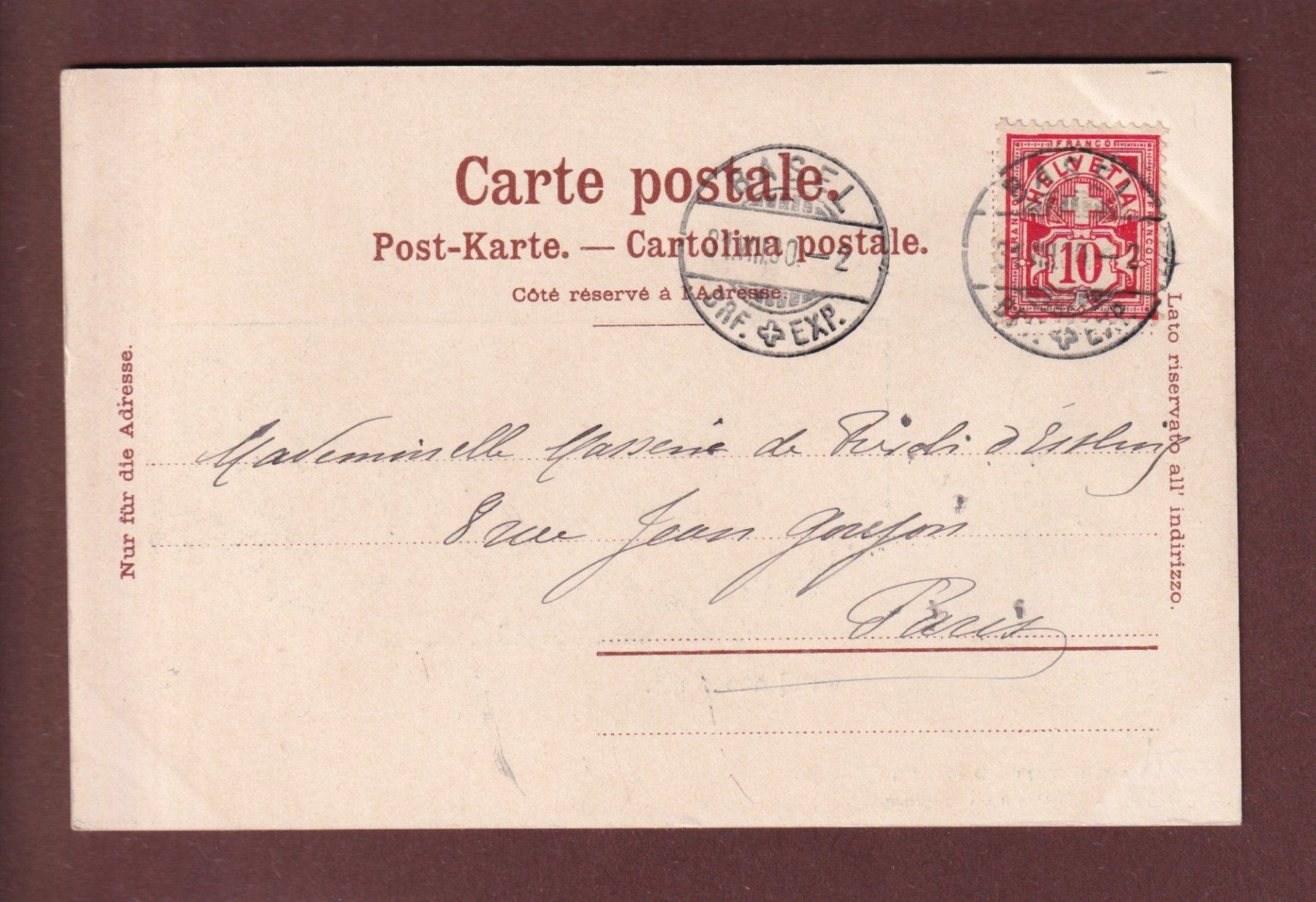 Cartoline postali: Gruss aus BASEL - Tell - 1900Litho Riggenbach – Usato da Pully venduto da nicecards 1