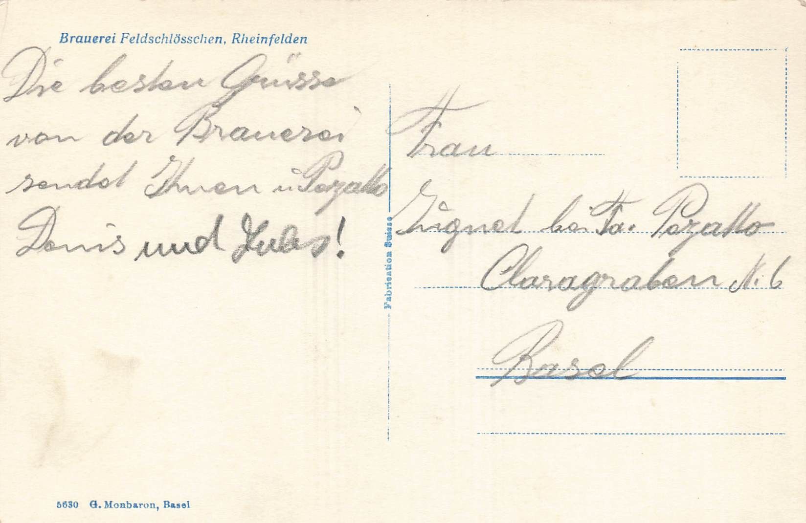 Ansichtskarten: Brauerei feldschlösschen Rheinfelsen – Gebraucht aus Biasca von Blenio71 1