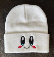 weisse Beanie Mütze mit süssen Augen, Grösse M