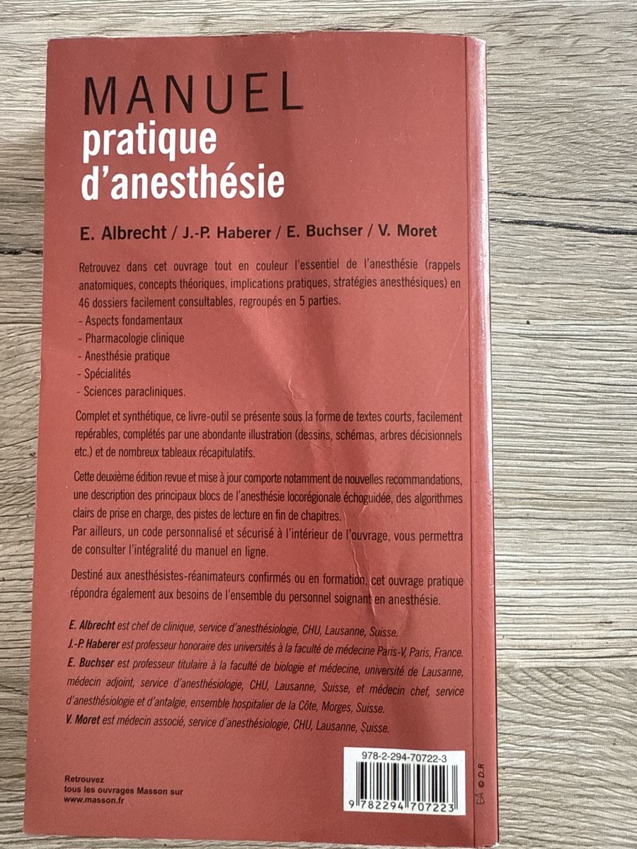 Libri: Manuel pratique d’anesthésie- 2e édition – Nuovo (secondo la descrizione) da Genève venduto da DoualS 1