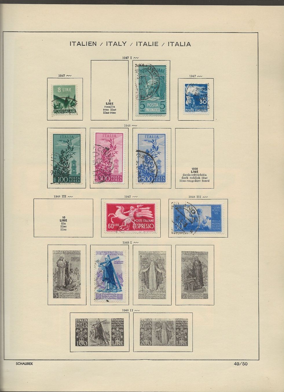 Alle Briefmarken: Marken Italien 1946 bis 1951 – Gebraucht aus Au ZH von xelagreb01 2