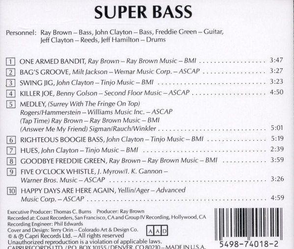 CD: Ray Brown, Freddie Green, John Clayton, Jef Hamilton, – Usato da Unterbäch venduto da yohanson 1