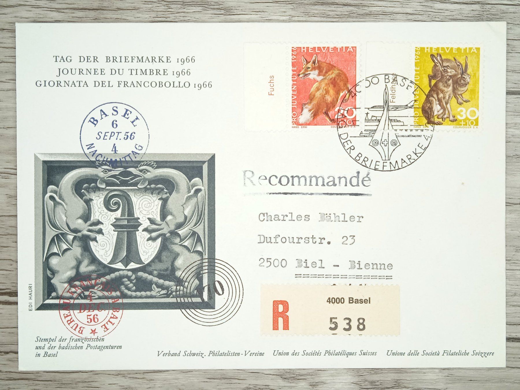 Tutti i francobolli: TR07 Enveloppe + Timbre Suisse 1966 – Usato da Cousset venduto da Patrick_Collections