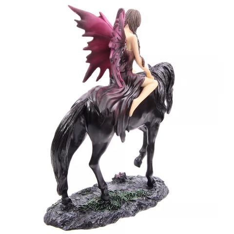 Statuette: Märchenfee auf schwarzem Einhorn reitend – Nuovo e nell'imballaggio originale da Menzingen venduto da fairy123 3