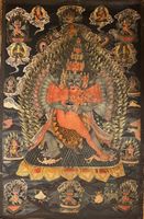 Antikes Thangka Mandala, tibetisches Rollbild, handgemalt