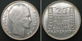 FRANCE 20 Francs 1933 TURIN argent FDC!