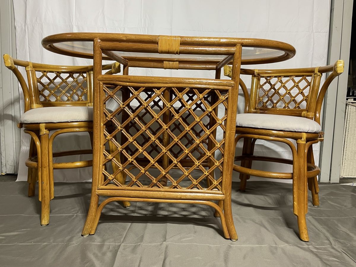 Set di tavolo e panche: Vintage Superbe Ensemble rotin et bambou – Usato da Genève venduto da monica24 6