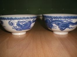 4 Stk echte japanische Reis Schalen mit Drachen-motiv