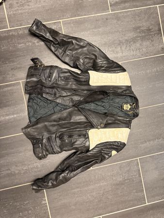 Retro Lederjacke, Schwarz/Weiss, Grösse 46 - Top Zustand!