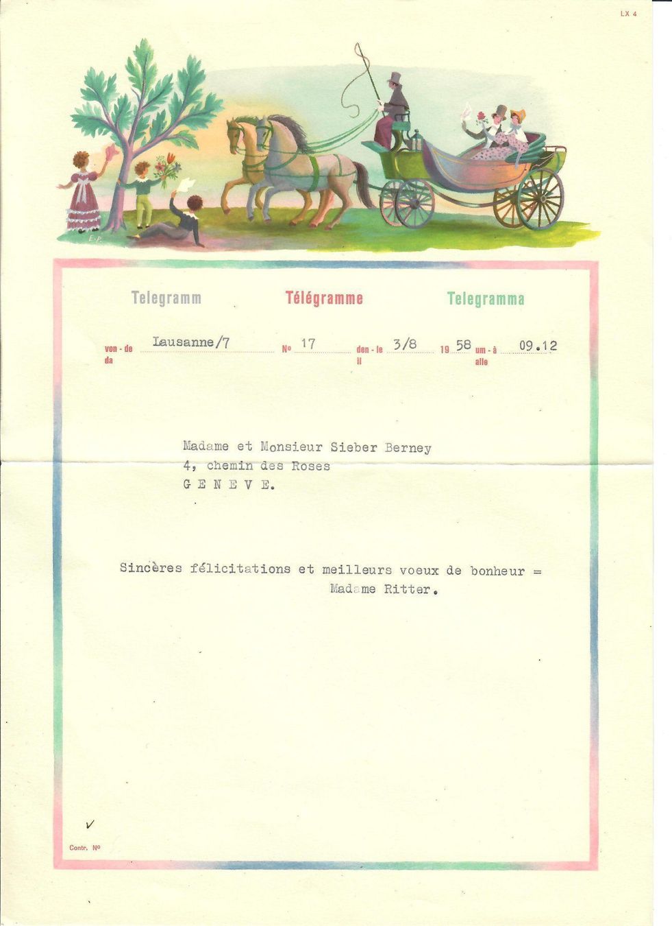 Tutti i francobolli: 1958:  1 Stk. Telegramm Geneve – Nuovo (secondo la descrizione) da Endingen venduto da briefmarkenmeier57