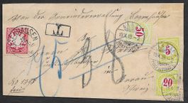 1889 Briefausschnitt nach AARAU Nachtaxiert Porto ab 1.-
