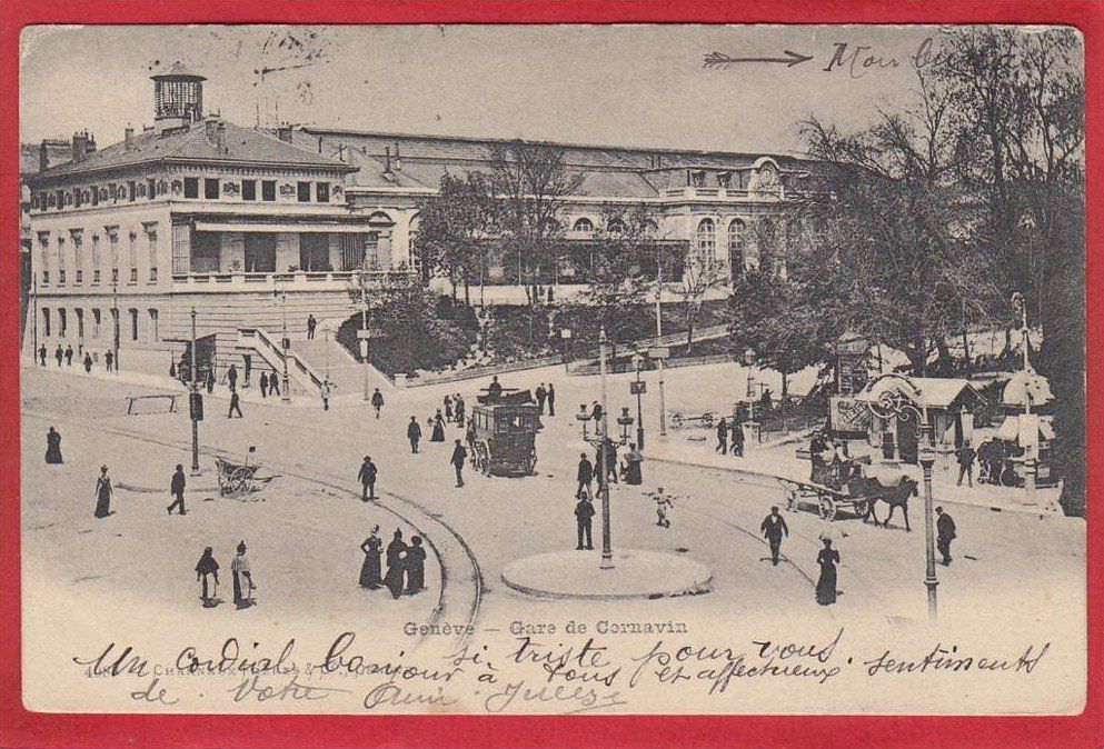 Cartoline postali: GENÈVE, GARD DE CORNAVIN, BAHNHOF, 1906 – Usato da Grüningen venduto da Kartenlaube