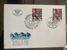 Schweiz/Österreich 1992 Kombi-FDC Schütz die Alpen