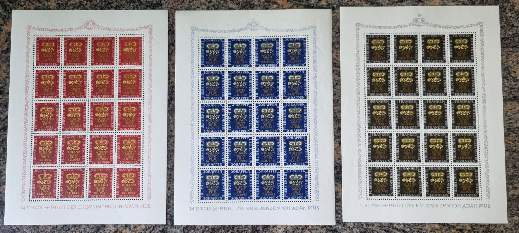 Tutti i francobolli: 1945 : FL Nr. 207 - 209 im Originalbogen ** KP 180.-- – Nuovo (secondo la descrizione) da Gümligen venduto da Geniusbuy