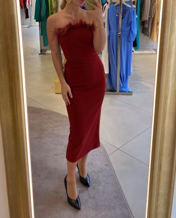 Rotes Kleid mit Federn Patrizia Pepe