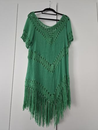 Strandkleid grün mit Fransen, one size