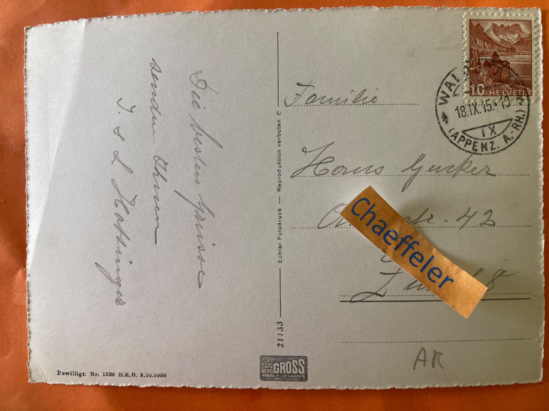 Cartes postales: 21133 Waldstatt App. Erholungsheim Sonnenhalde mit Säntis – D'occasion à Zürich par Chaeffeler 1