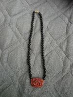 Collier Onyx et Rose Corail 585 Antique-Vintage rare!