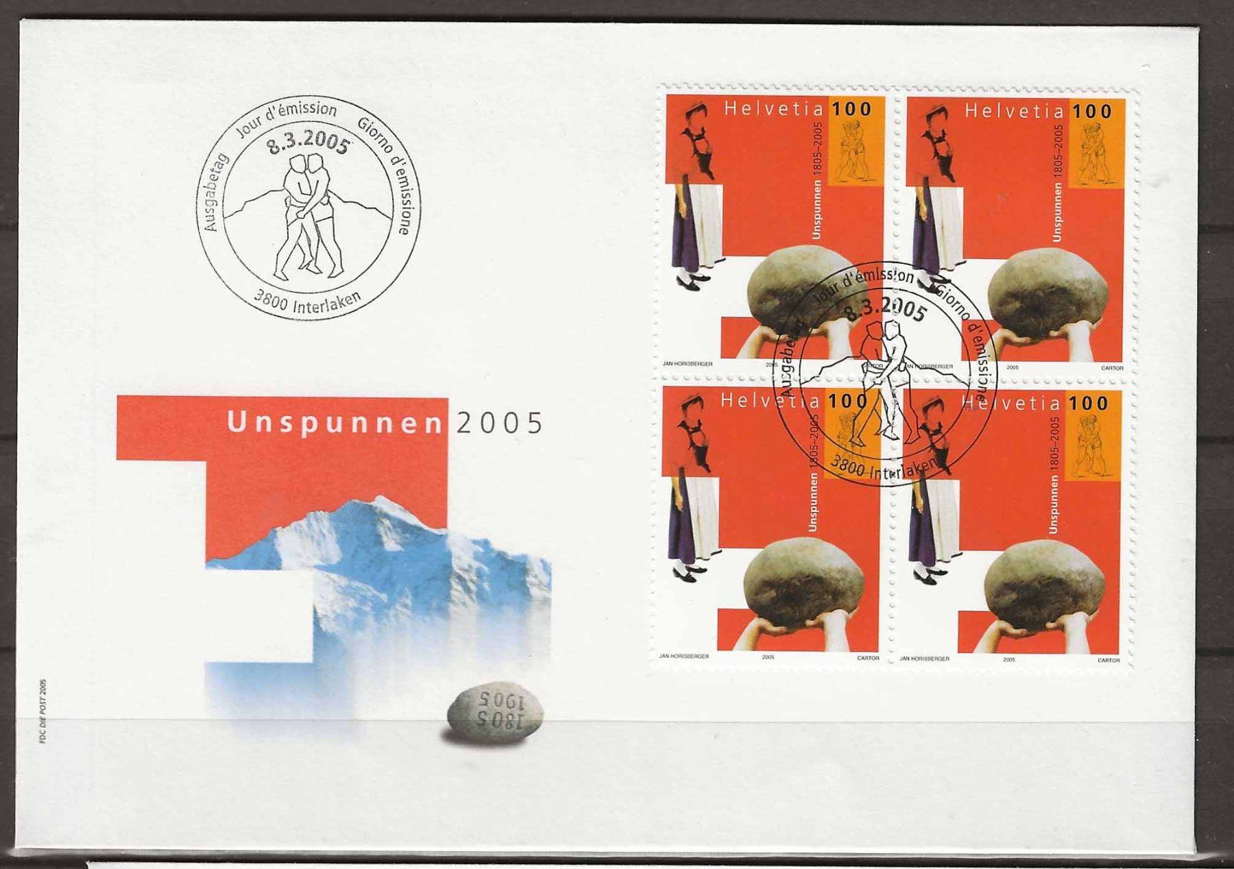 Tutti i francobolli: F1157 - FDC Unspunnen bloc de 4 – Usato da Trélex venduto da Phil_Albert