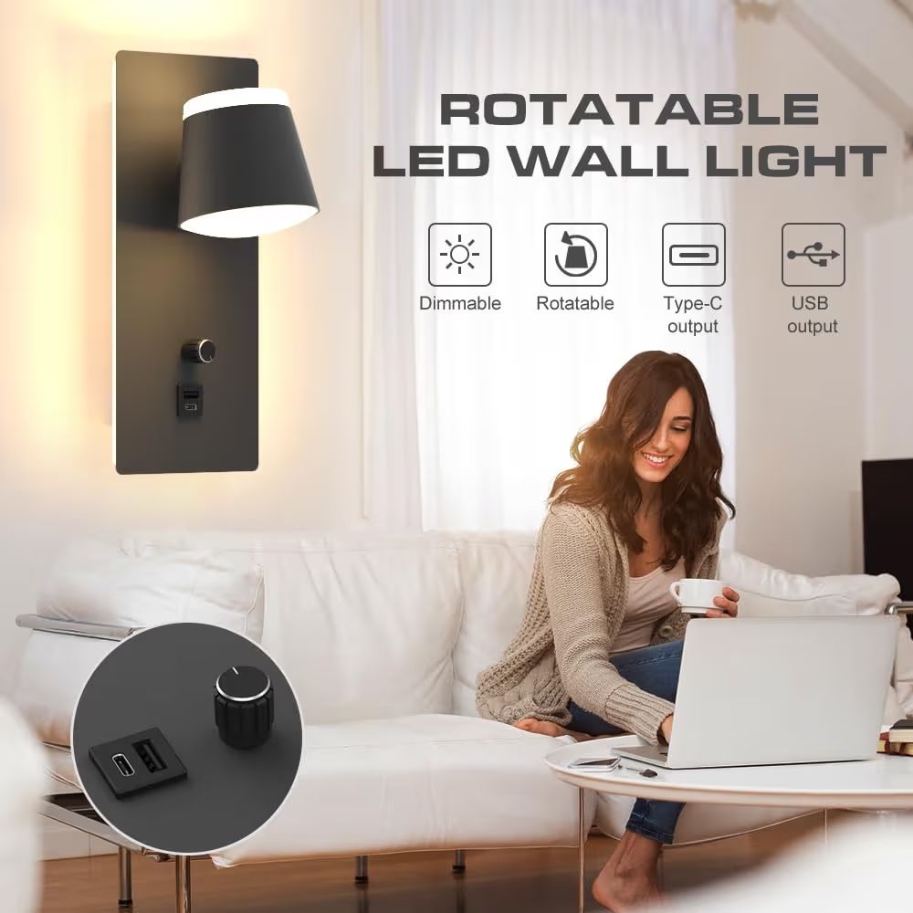 Lampade: 2 LED Wall Lamps - Black, Dimmable, Rotatable, USB and USB-C – Nuovo e nell'imballaggio originale da Zürich venduto da jor_68rp 4