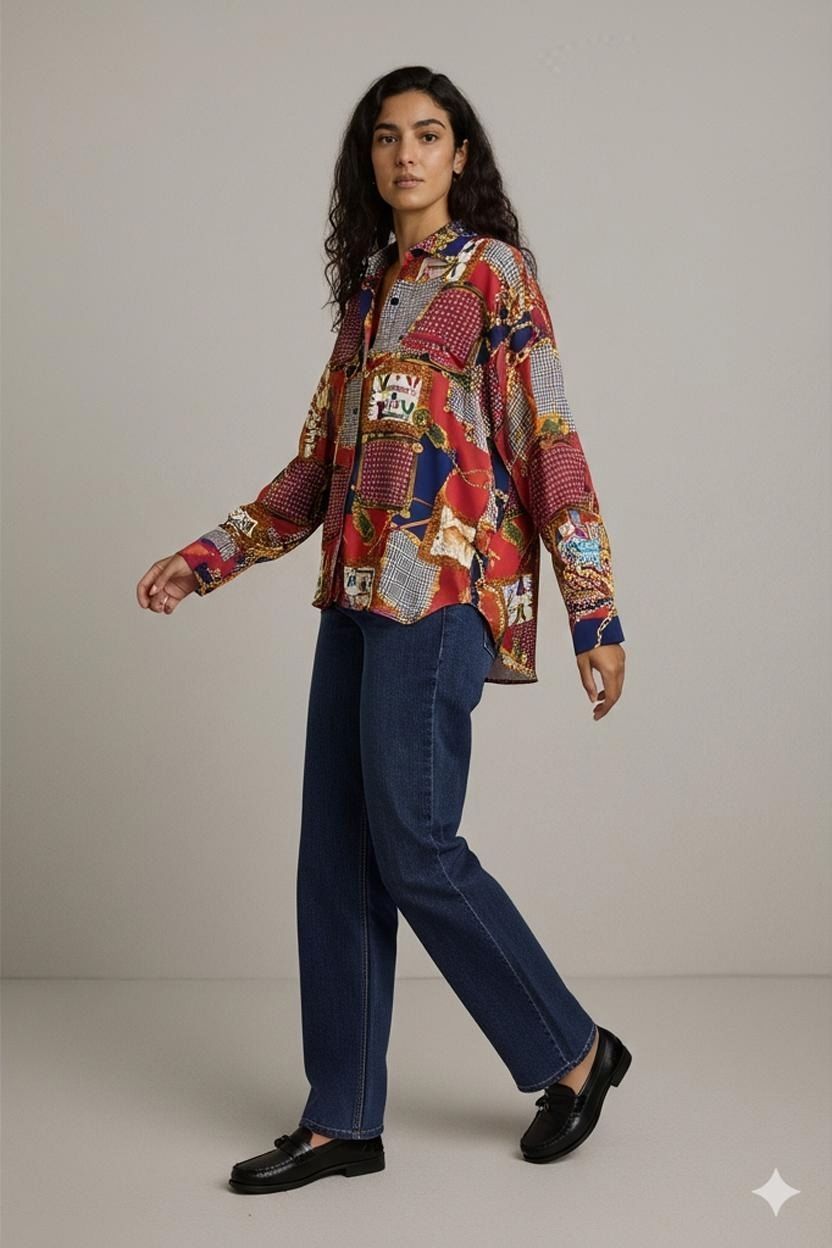 Chemisiers: Jaspé Vintage Patchwork-Print Button-Down-Hemd – D'occasion à Zug par vinokilo