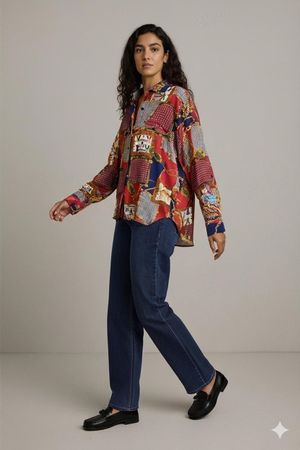 Jaspé Vintage Patchwork-Print Button-Down-Hemd