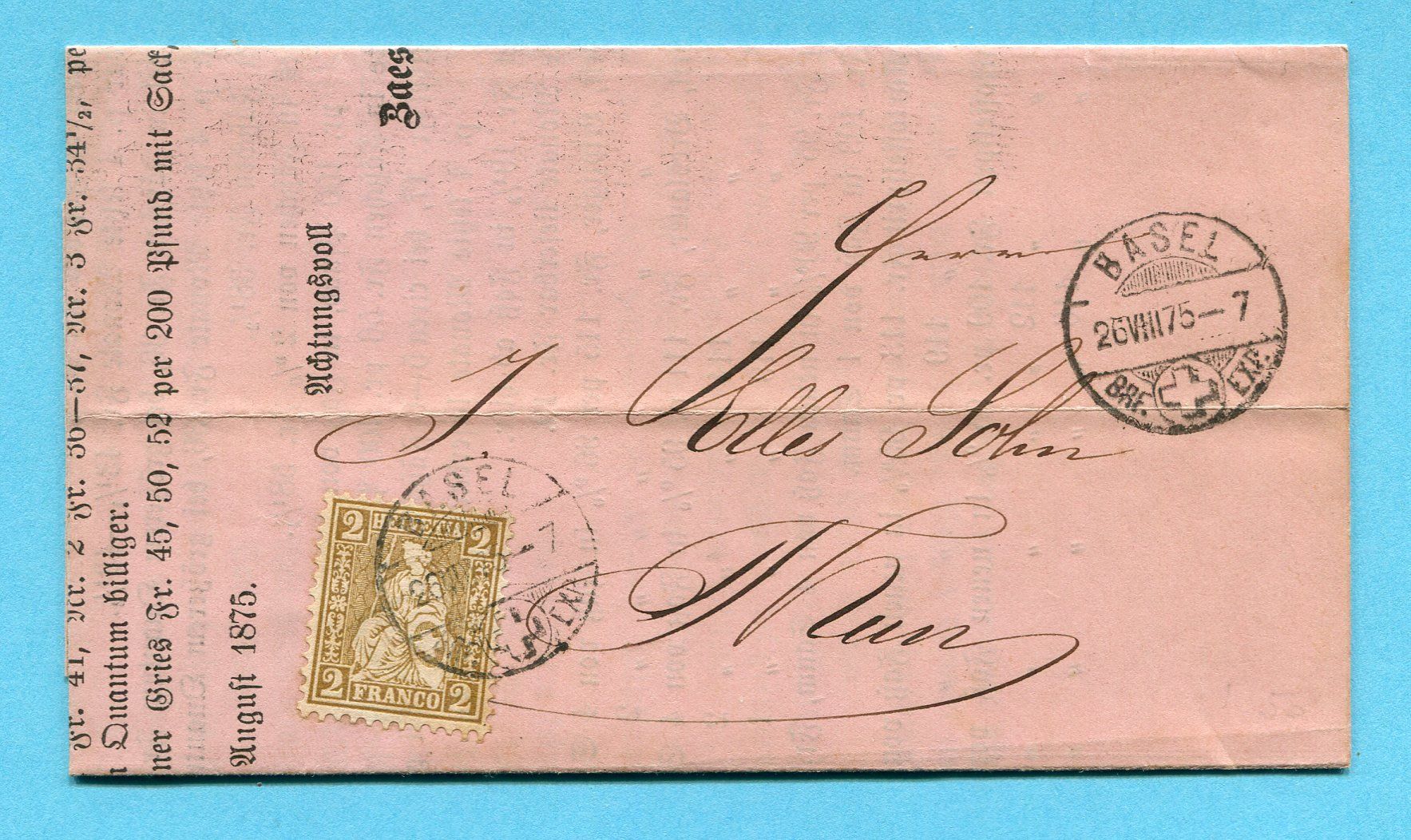 Tous les timbres: Faltbrief von Basel nach Thun 1875 – D'occasion à Opfikon par Prophila