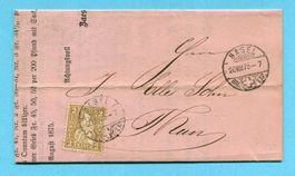 Faltbrief von Basel nach Thun 1875