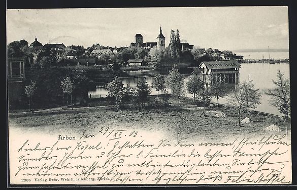 Cartoline postali: Arbon, Ortsansicht mit Gewässer und Hot – Usato da Berlin venduto da bartko-reher