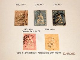 Strubel Serie 1:  ZNr. 22 bis 25, div. Ausgaben, Kat. 490.00
