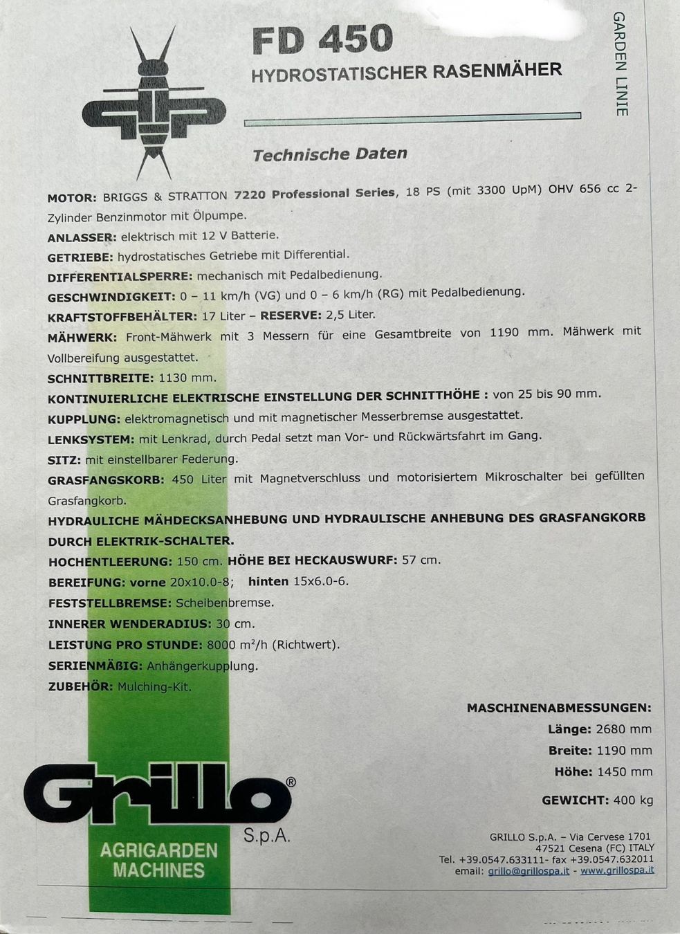 Tagliaerba: Grillo FD 450 Jg.2014 – Usato da Russikon venduto da Rome4 4