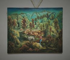 Vintage haitianisches Naiv-Art Ölgemälde Landschaft