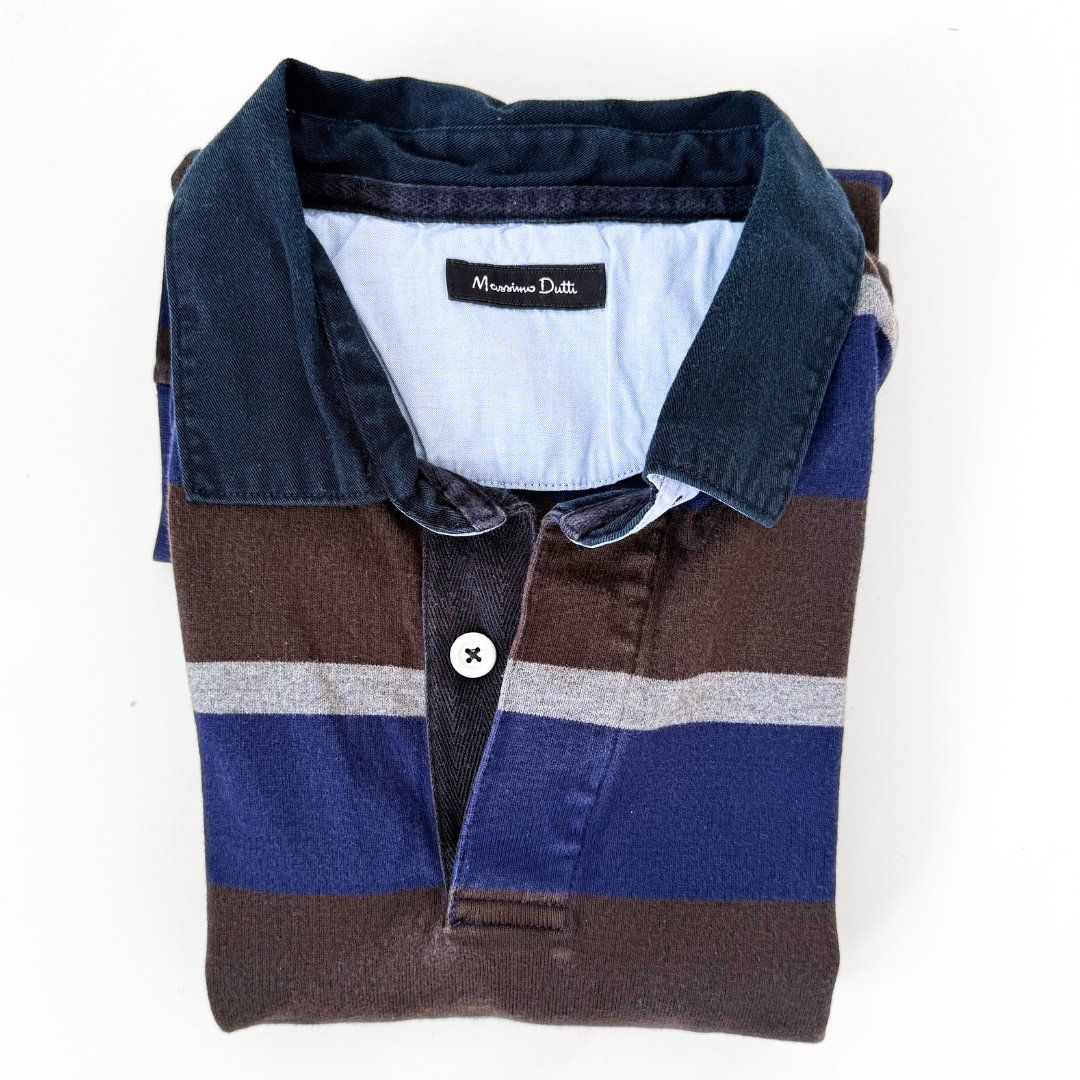 Massimo Dutti Polo-Shirts: MASSIMO DUTTI Polo Rayé Bleu & Brun - Taille XL – Gebraucht aus Vevey von secondlifevevey