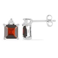 Edle 2,2 Carat Granat Ohrstecker 925 Silber mit Zirkonia Top