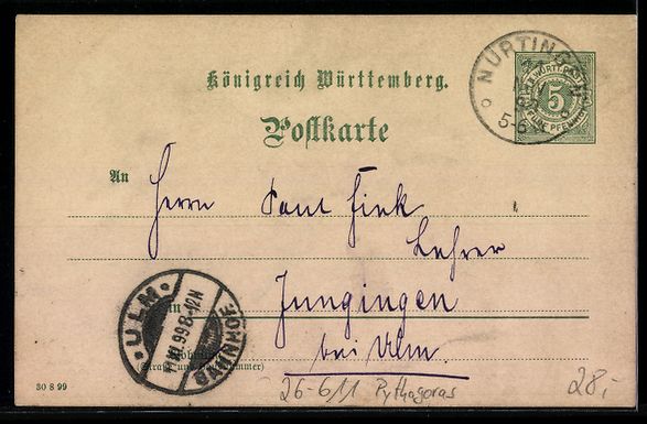 Ansichtskarten: Künstler Handgemalt: Pythagoras, Eule – Gebraucht aus Berlin von bartko-reher 1