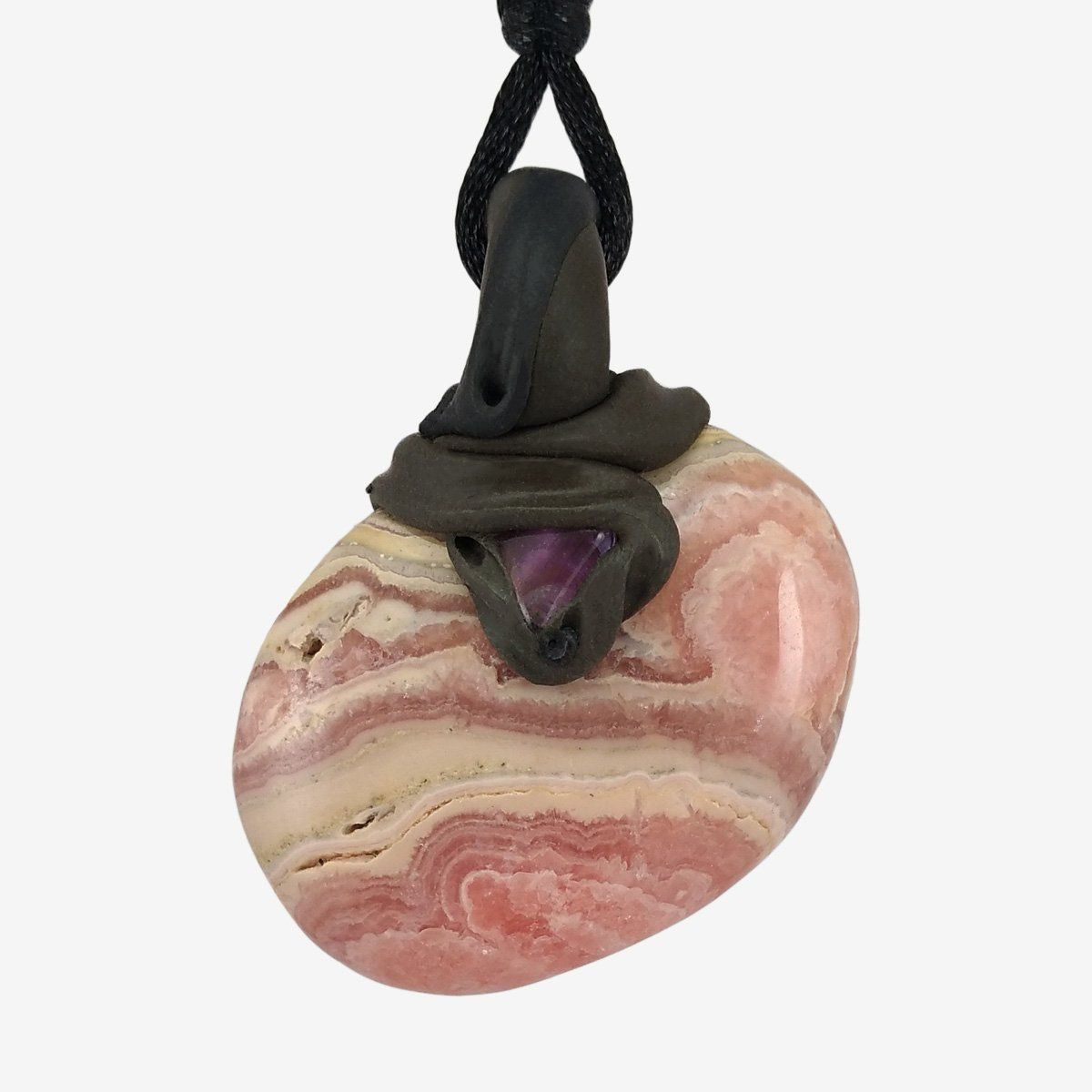 Minerali & Pietre curative: Rhodochrosit Steinanhänger mit eingefasstem Amethyst – Nuovo e nell'imballaggio originale da Meilen venduto da Kaleidoskopia
