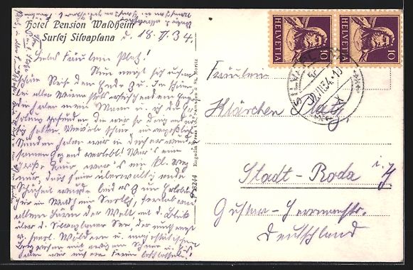 Cartoline postali: Silvaplana, Hotel-Pension Waldheim mit B – Usato da Berlin venduto da bartko-reher 1