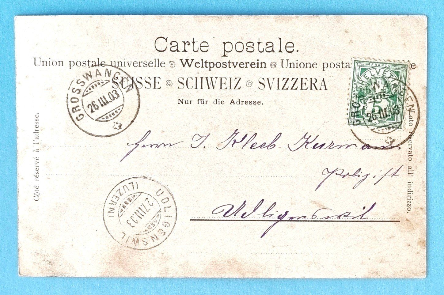 Ansichtskarten: Grosswangen - Post - Telegraph - Postkutsche - 1904 – Gebraucht aus Rothrist von RROENK 1